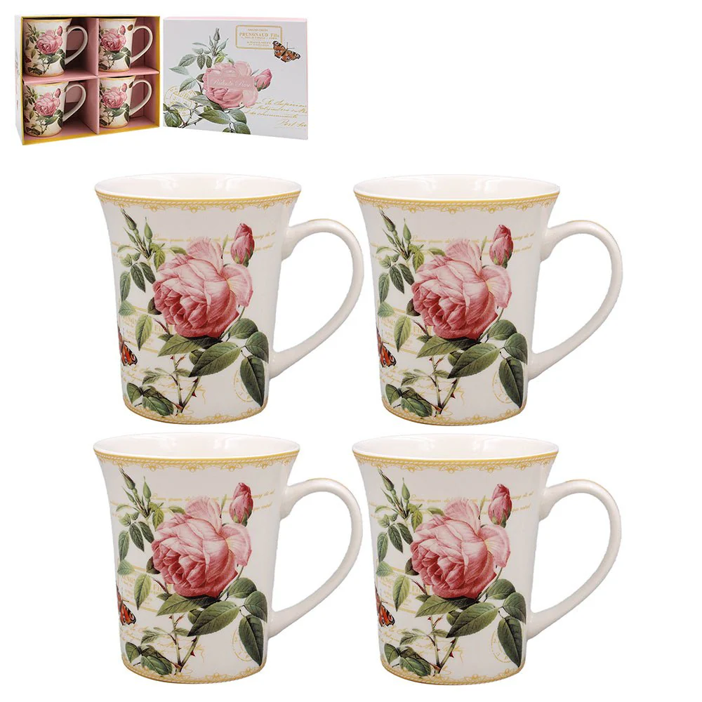 Redouté Rose Mugs – Set of 4