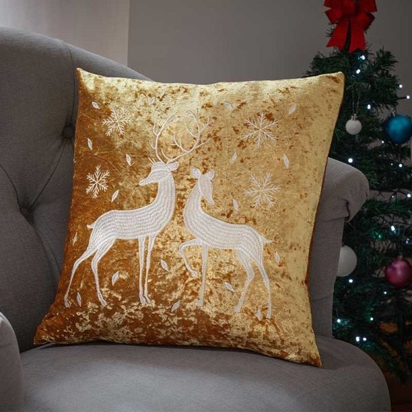 Reindeer Cushion Gold 45 x 45cm