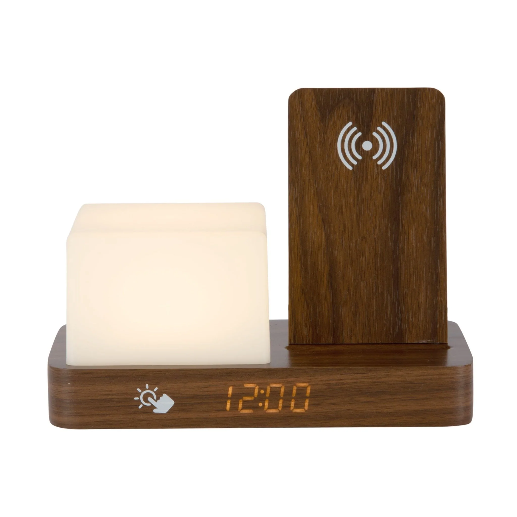 Retro Dark Wood Wireless Charging Alarm Clock with Night Light - Image 2