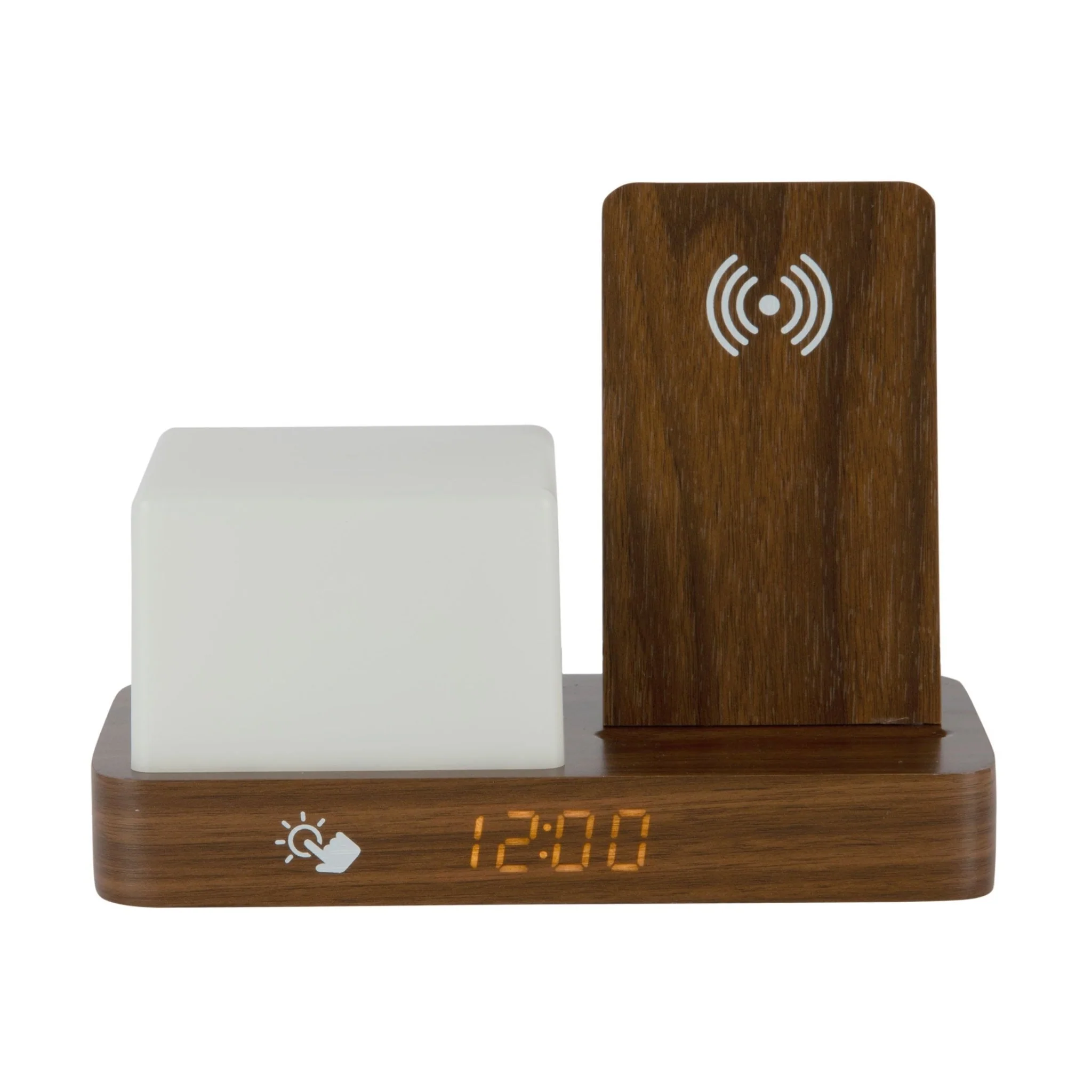 Retro Dark Wood Wireless Charging Alarm Clock with Night Light - Image 3