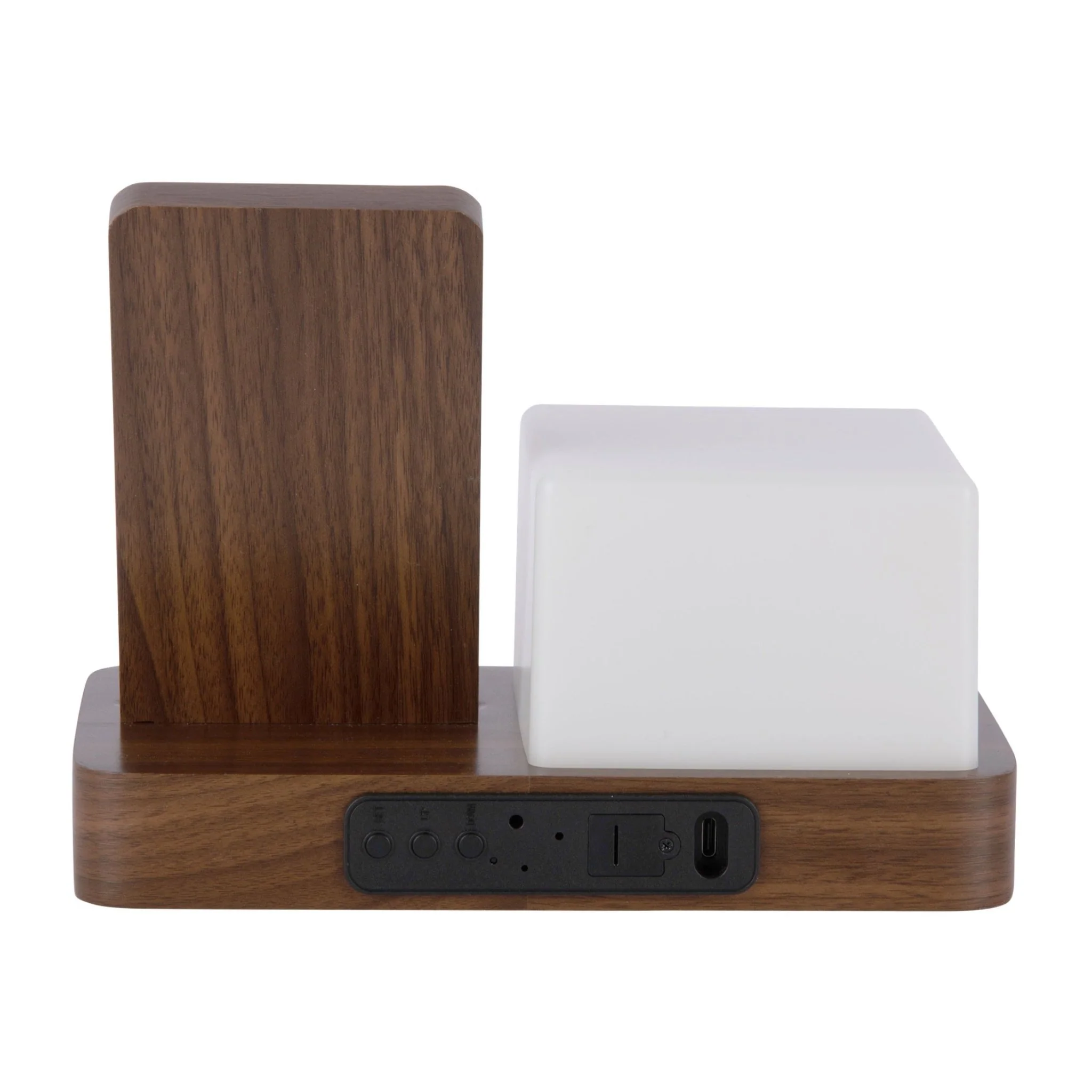 Retro Dark Wood Wireless Charging Alarm Clock with Night Light - Image 4