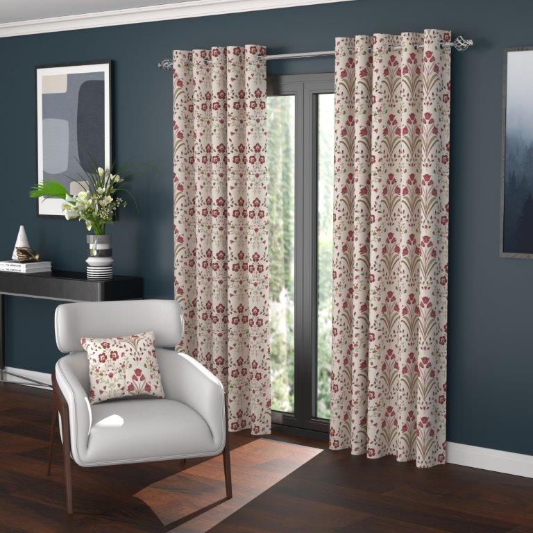 Riley 90" x 90" Lined Eyelet Curtains Raspberry