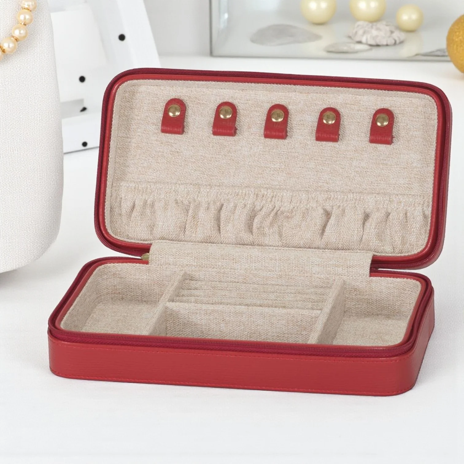 Rita Travel Jewellery Box – Carmine Faux Leather - Image 2