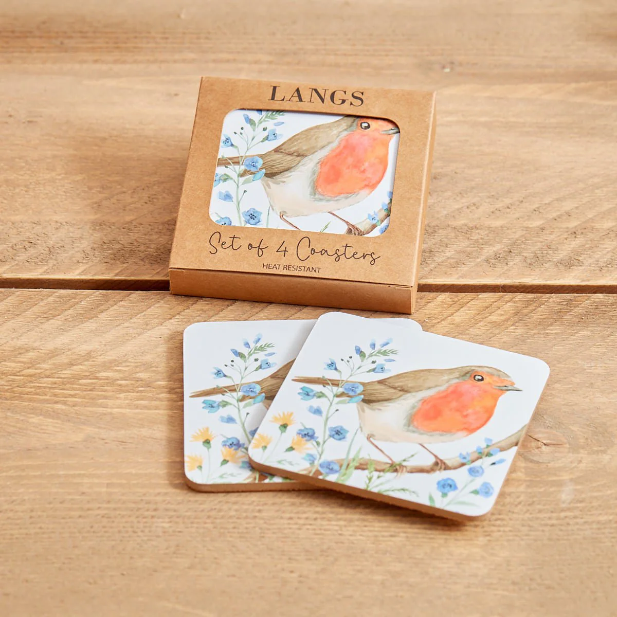 Robin Forget Me Not Coaster S/4 In Box Heat Resistant Wood - Image 2