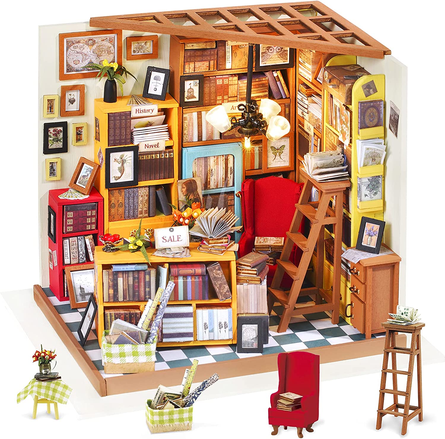 Rolife Sam's Study Library DIY Miniature House Kit DG102 Age 14+ - Image 2