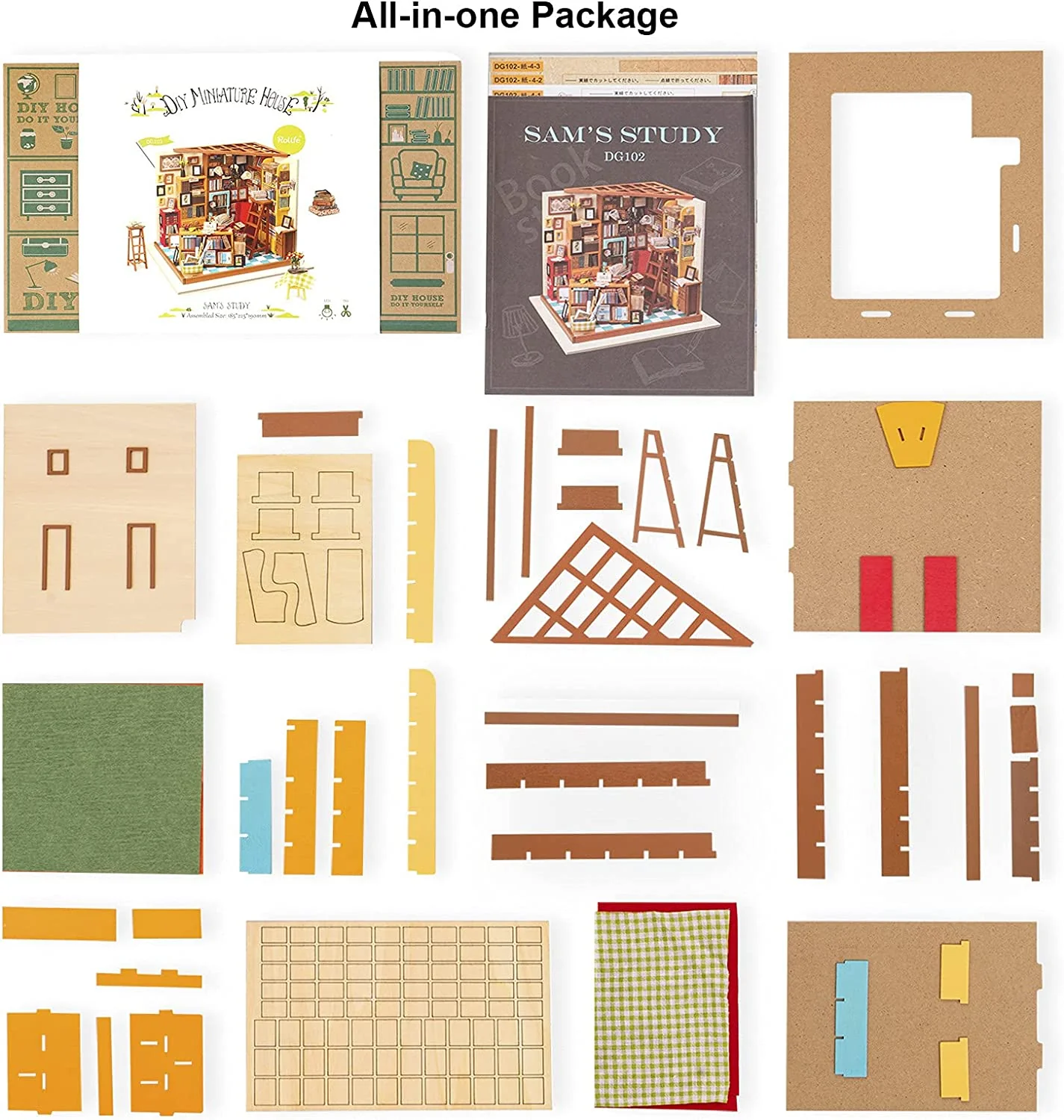 Rolife Sam's Study Library DIY Miniature House Kit DG102 Age 14+ - Image 3