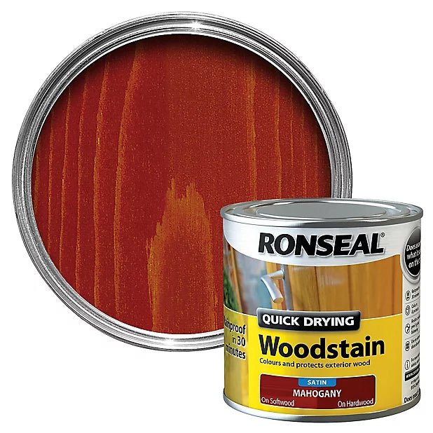 Ronseal Quick Drying Woodstain Satin - Mahogany 250ml