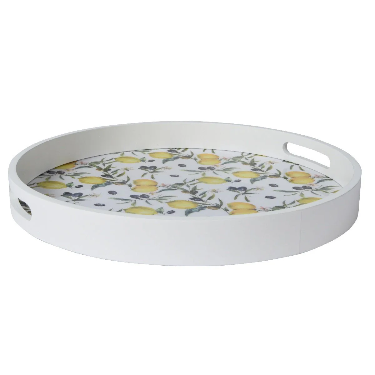 Round MDF Lemon Print Serving Tray 35cm - Image 2