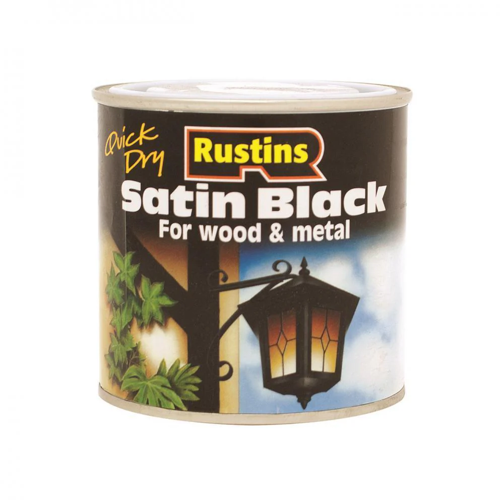 Rustins Quick Dry Black Paint Satin - 1 litre