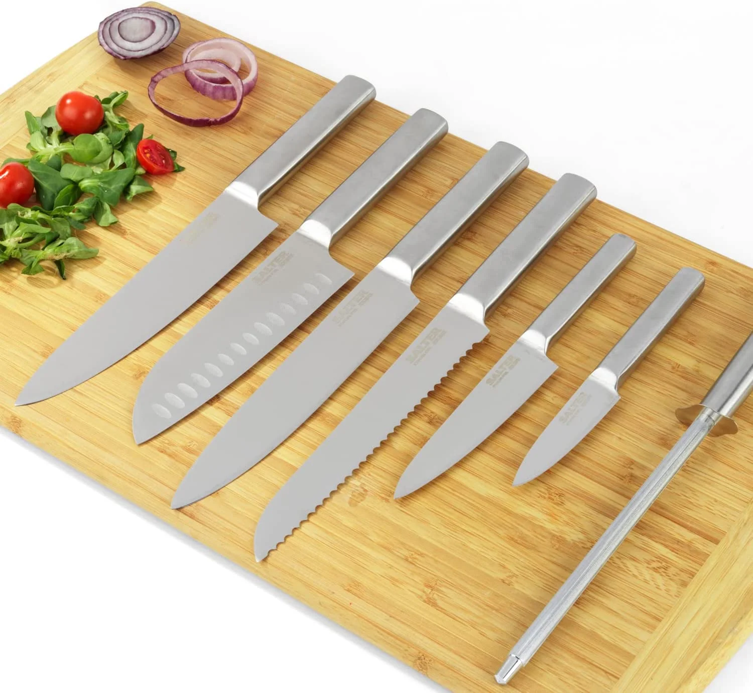 Salter 7 Pc Kitchen Knife Set with Bamboo Block - Image 5