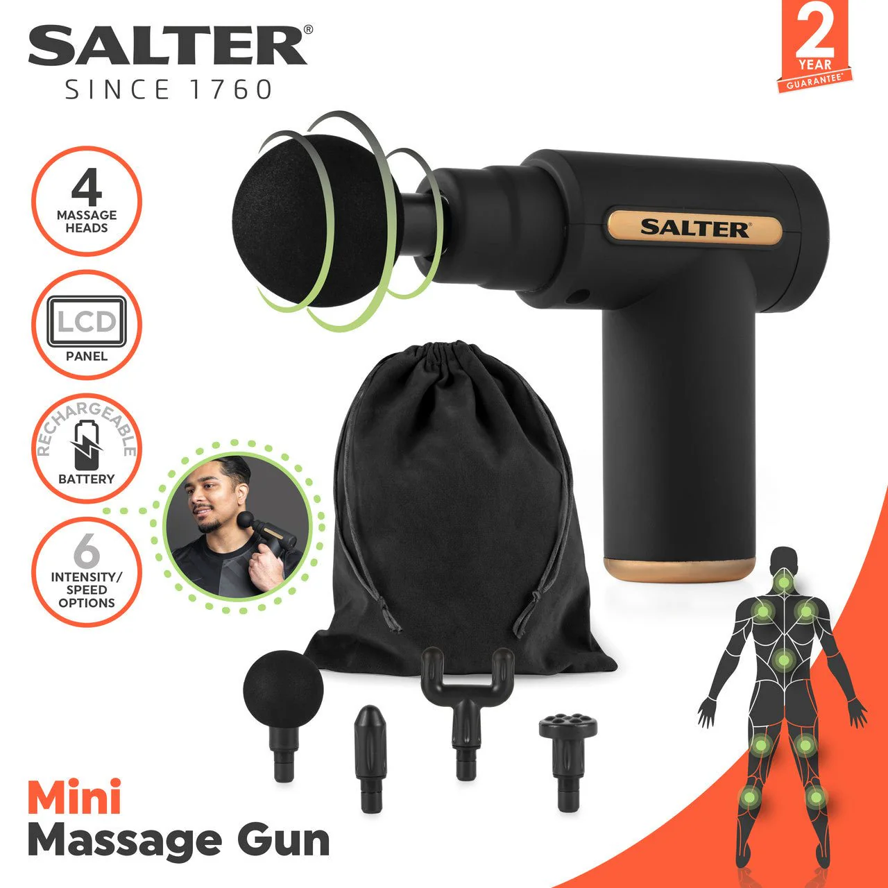 Salter Mini Electric Massage Gun - Black - Image 2