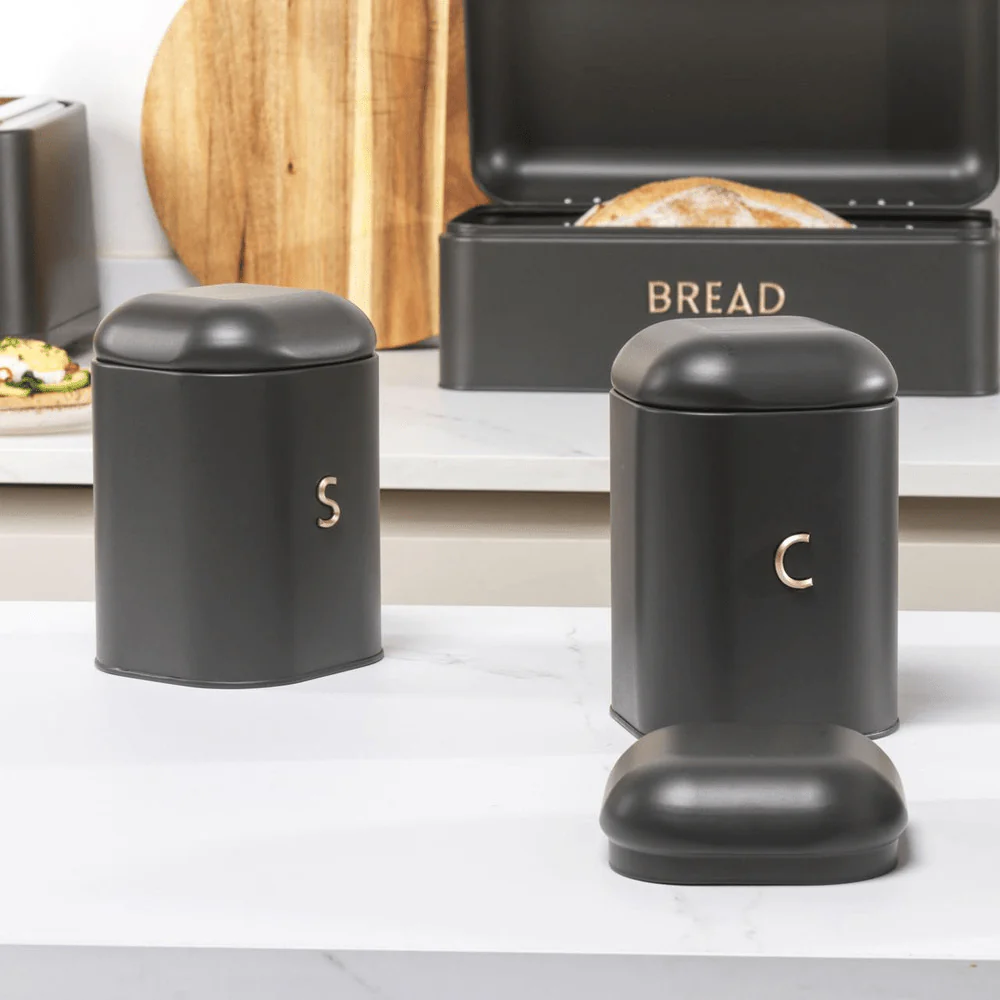 Salter Pebble 4-Piece Bread Bin & Canister Set - Charcoal - Image 2