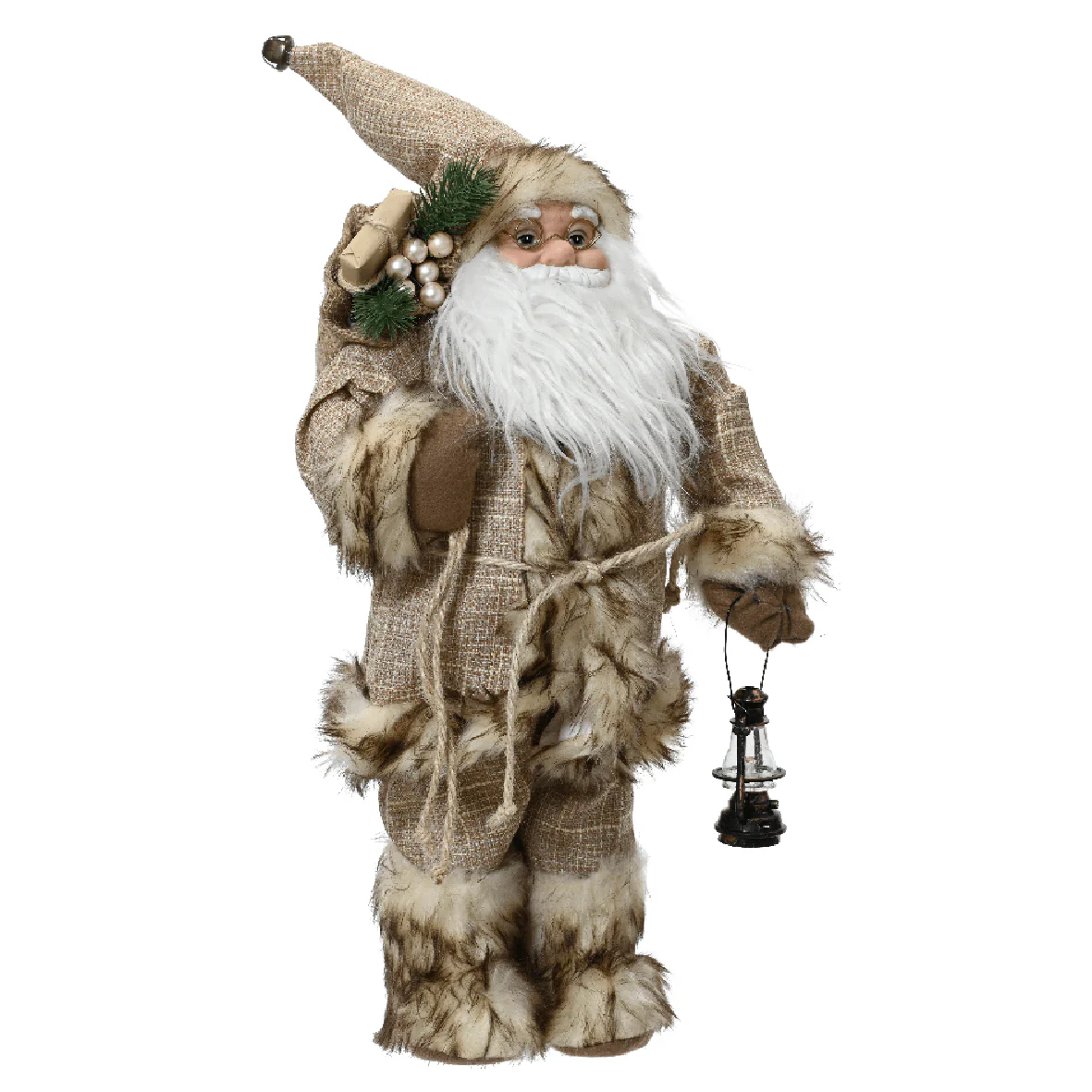 Santa with Brown Coat and Present Sack 45cm