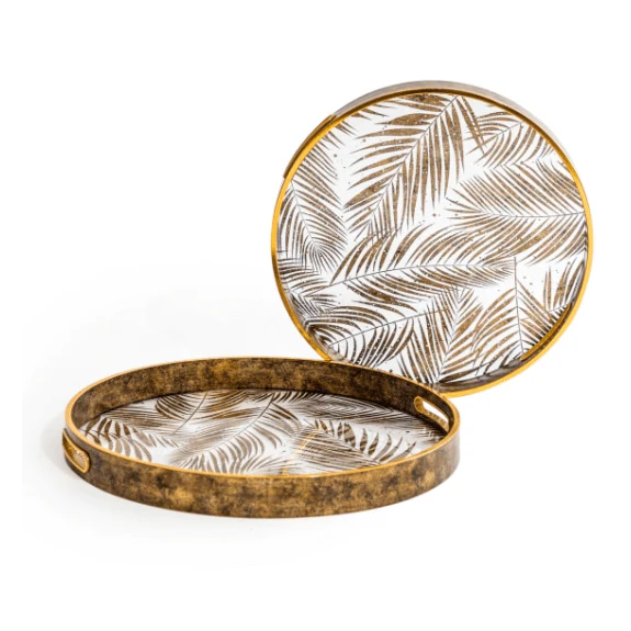Set of 2 Dark Gold Tropical Leaf Serving Trays