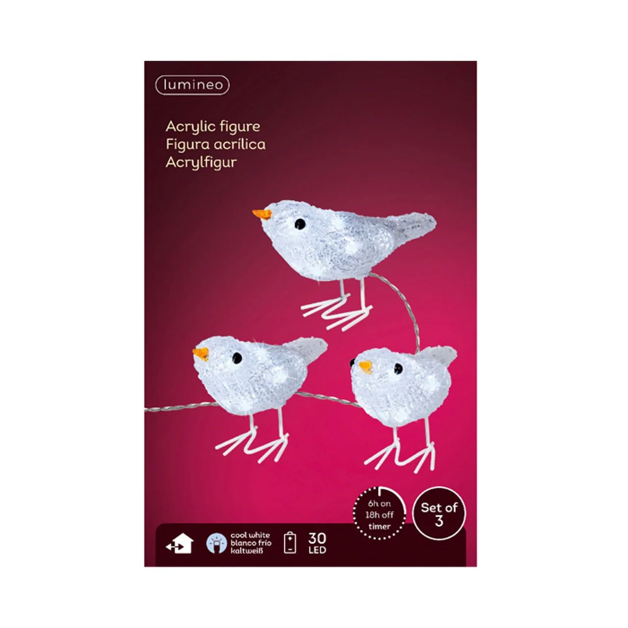 Set of 3 LED Bird Acrylic Steady Battery Operated - Image 2