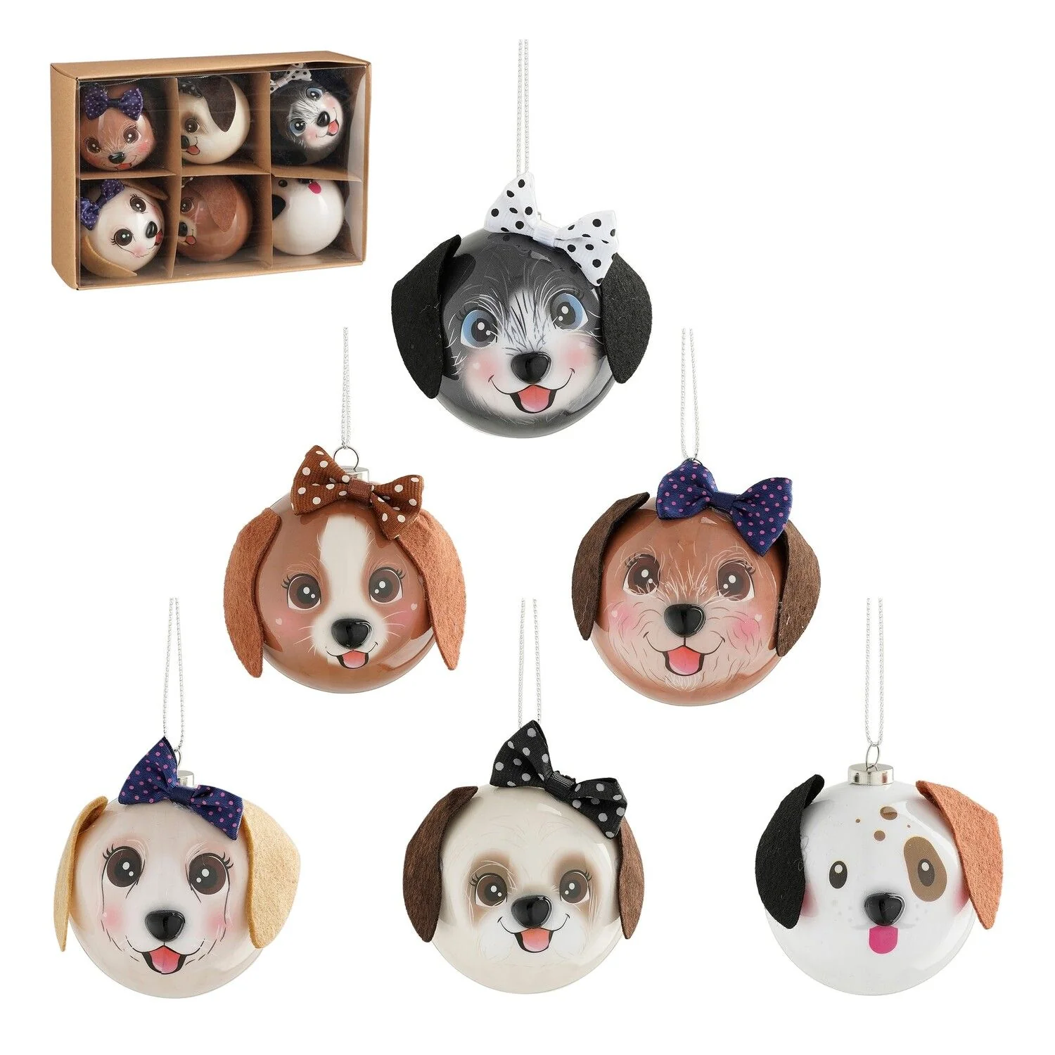 Set of 6 Animal Baubles 7cm