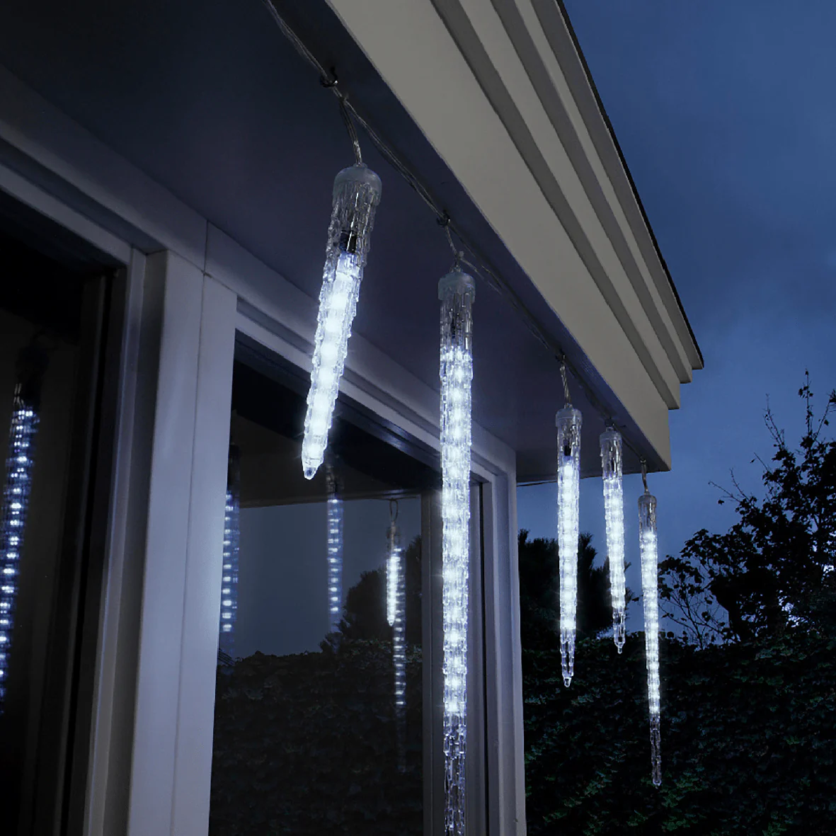 Set of 6 Christmas Icicle Lights - White LEDs