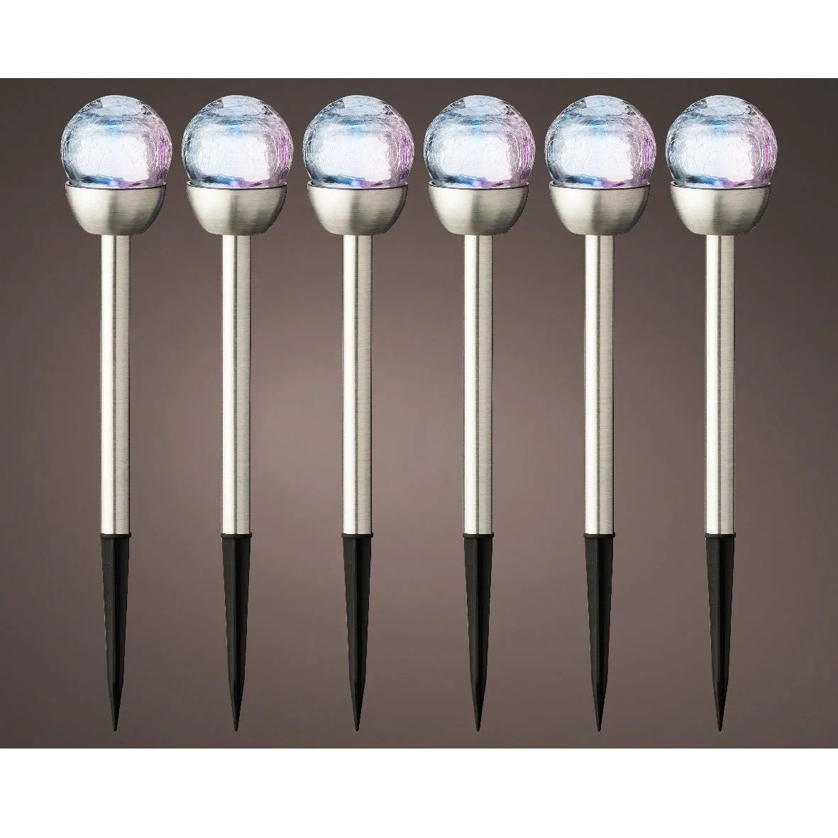 Set of 6 Crackle Glass Colour Changing Solar Lights