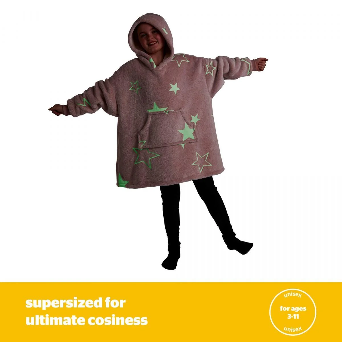 Silentnight Glow In The Dark Oversized Kids Hoodie Blush - Image 3