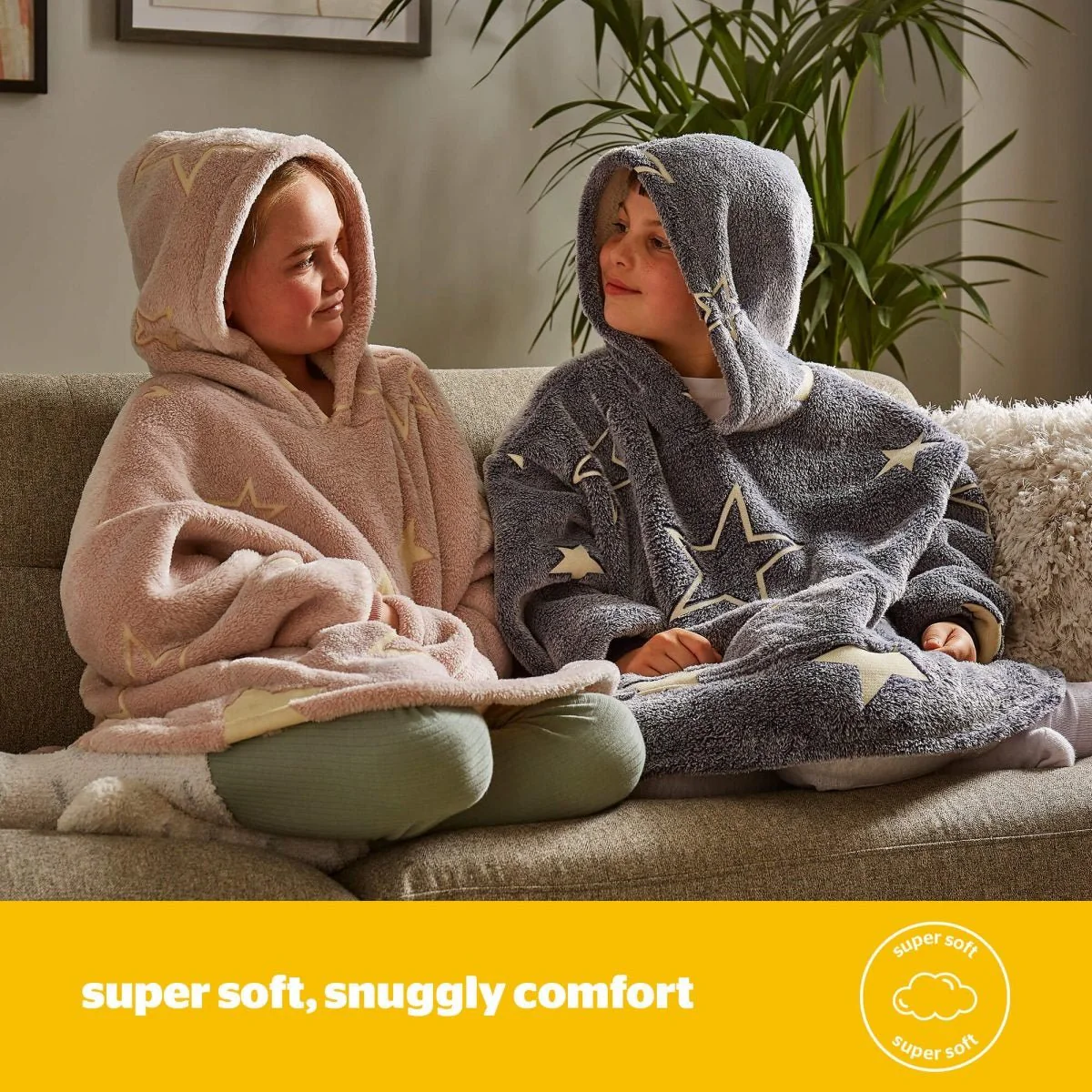 Silentnight Glow In The Dark Oversized Kids Hoodie Blush - Image 4