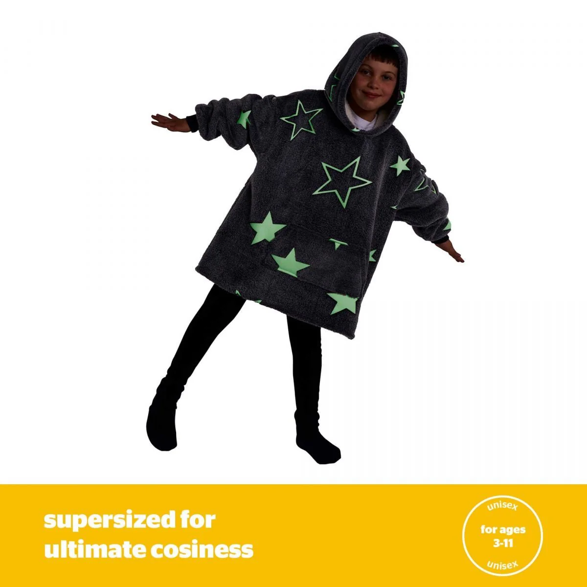 Silentnight Glow In The Dark Oversized Kids Hoodie Denim - Image 3