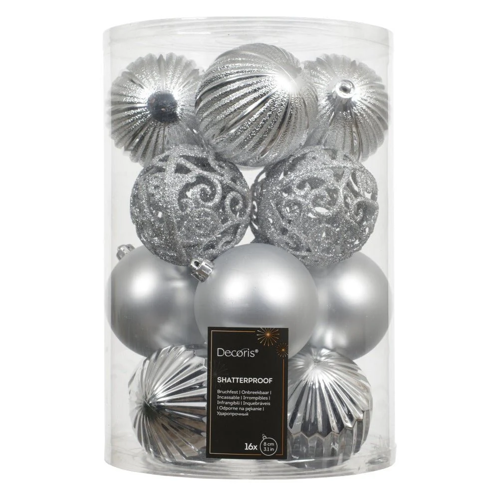 Silver Shatterproof Baubles | Pack Of 16
