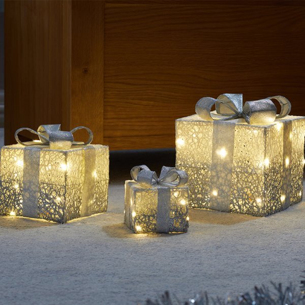 Silver Sparkly Faux Gift Boxes - Set of 3