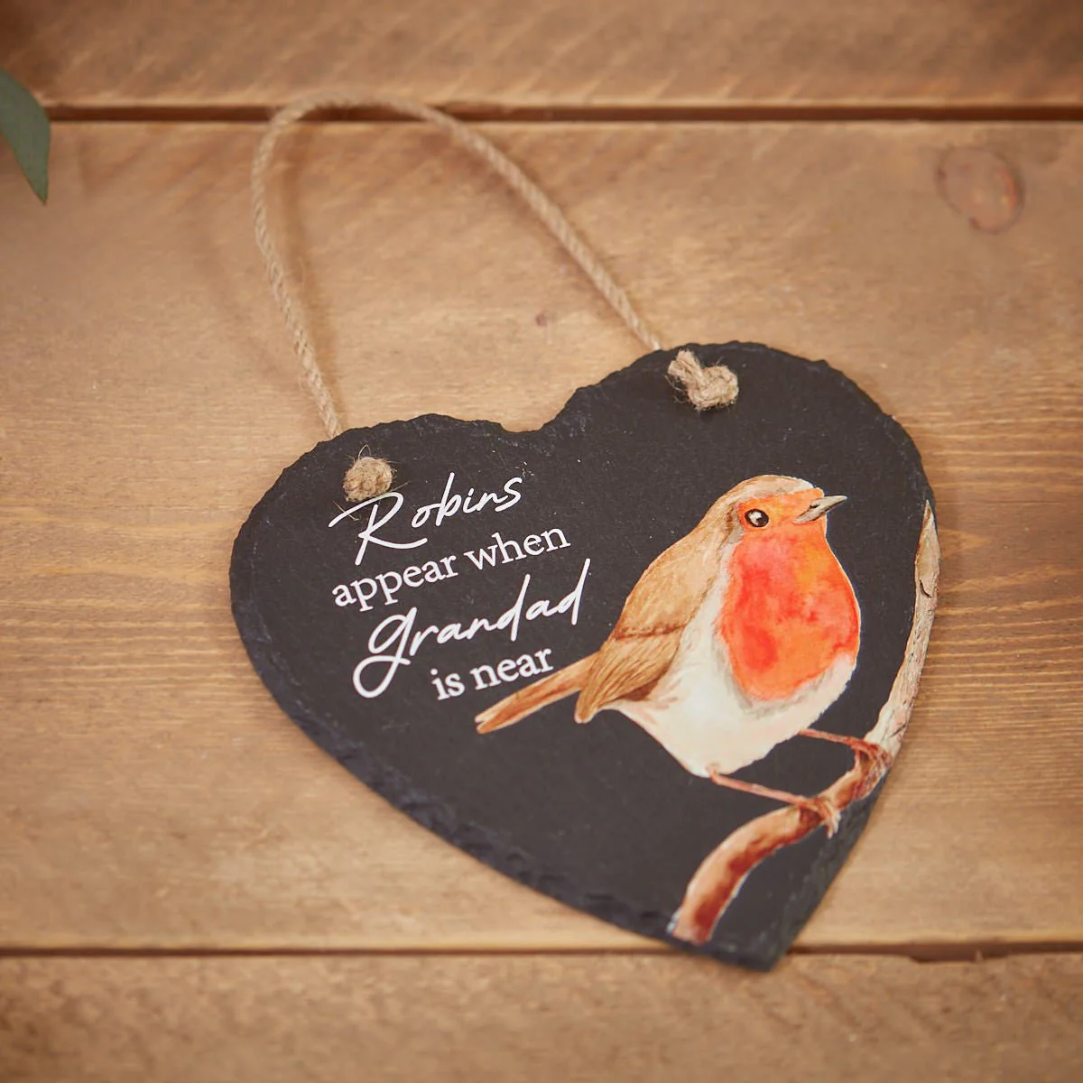 Slate Robin Heart Hanger Robins Appear When Grandad Is Near
