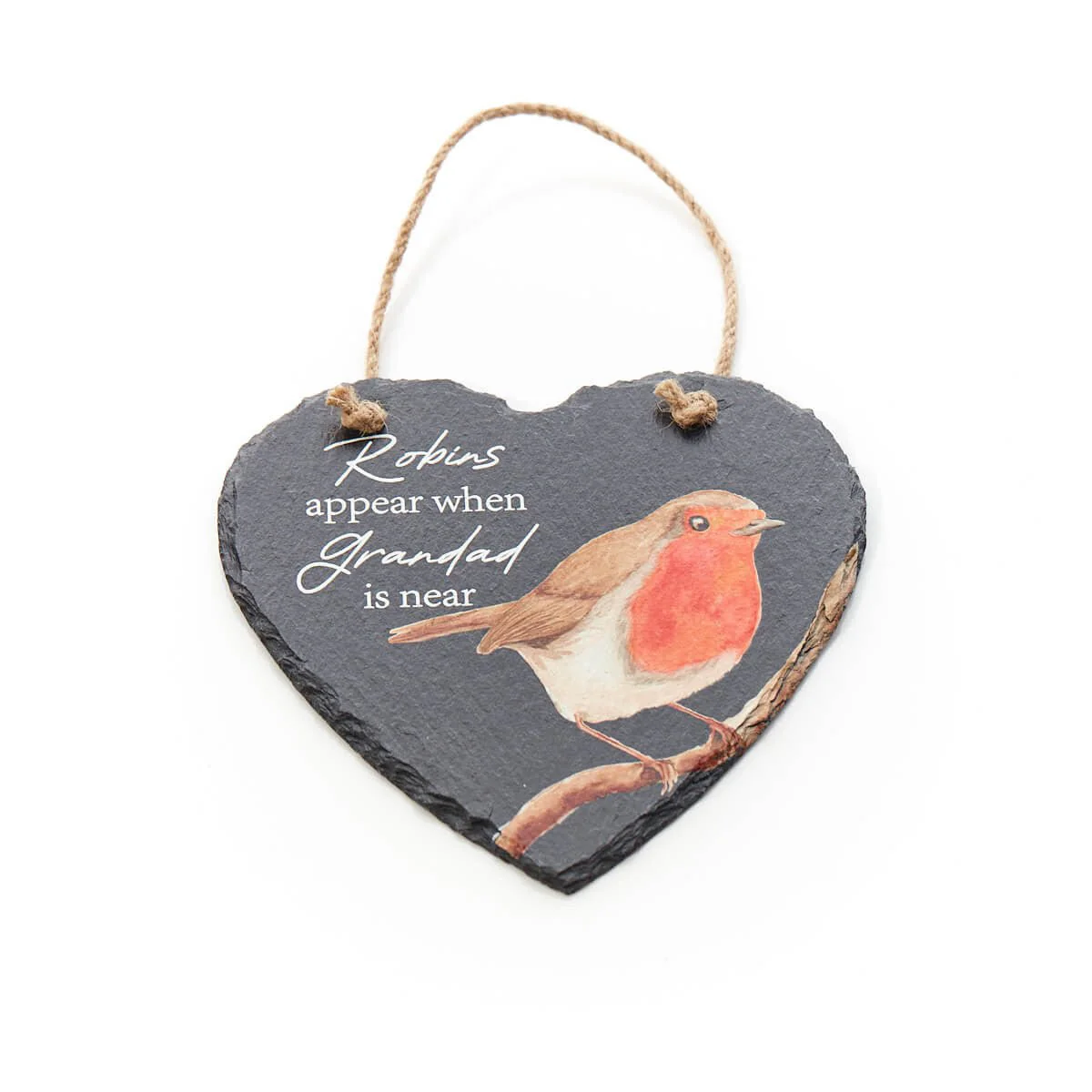 Slate Robin Heart Hanger Robins Appear When Grandad Is Near - Image 2