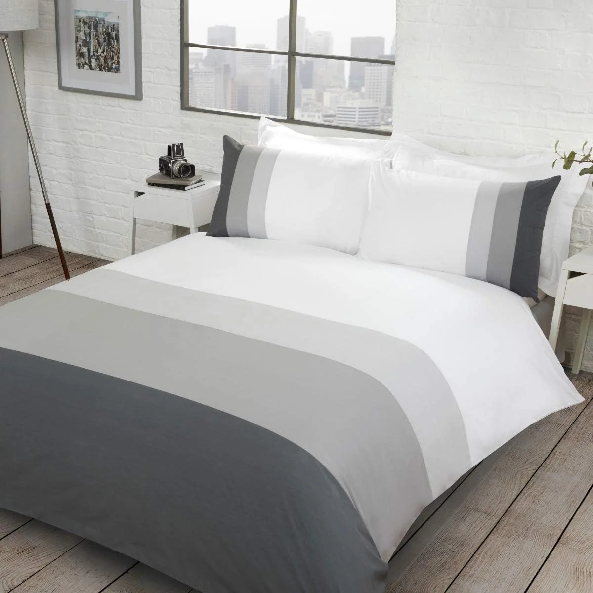 Sleepdown Colour Block Grey Duvet Set Kingsize