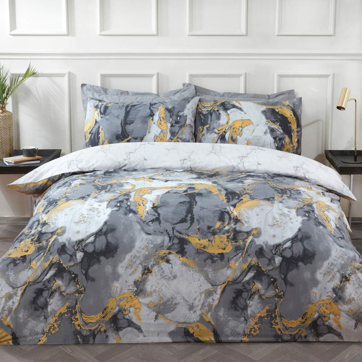 Sleepdown Metallic Marble Charcoal/Grey Duvet Set Kingsize