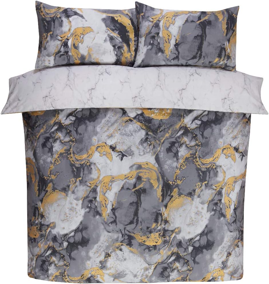 Sleepdown Metallic Marble Charcoal/Grey Duvet Set Kingsize - Image 2