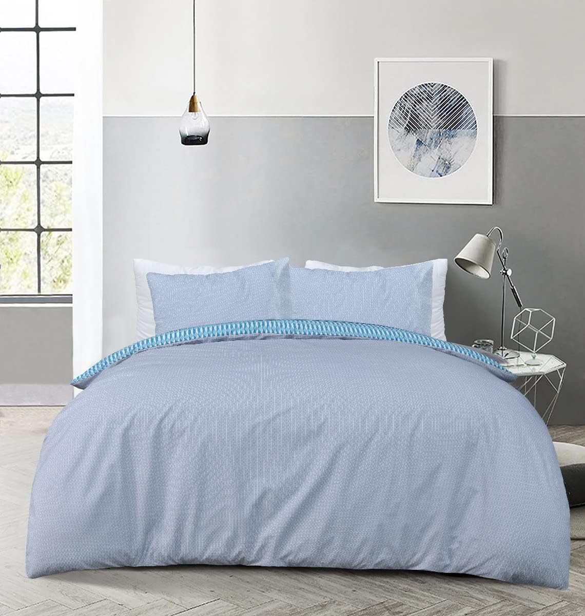 Sleepdown Stripe Geo Blue Duvet Set Double - Image 2
