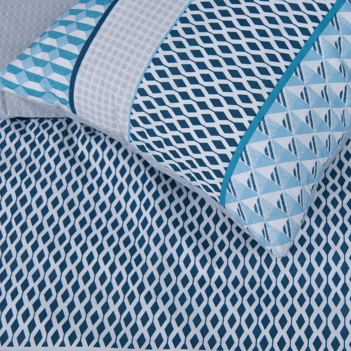 Sleepdown Stripe Geo Blue Duvet Set Double - Image 3