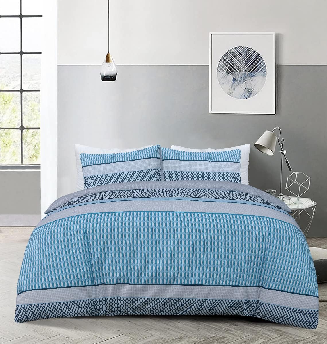 Sleepdown Stripe Geo Blue Duvet Set Kingsize