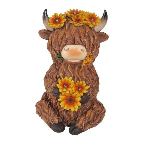 Solar Highland Cow Decor 25cm with Flower Crown - Image 2