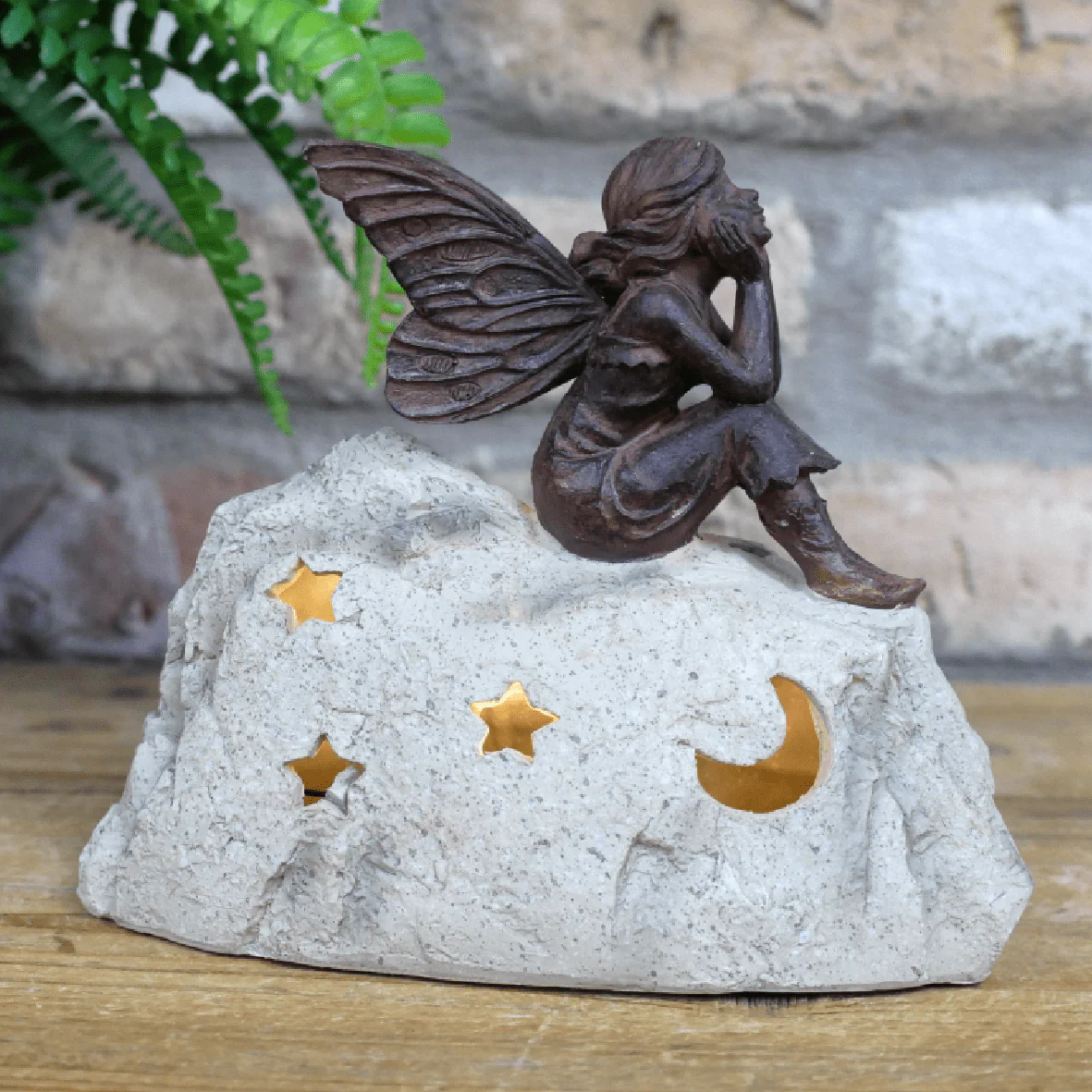Solar Powered Fairy On Stone 14cm
