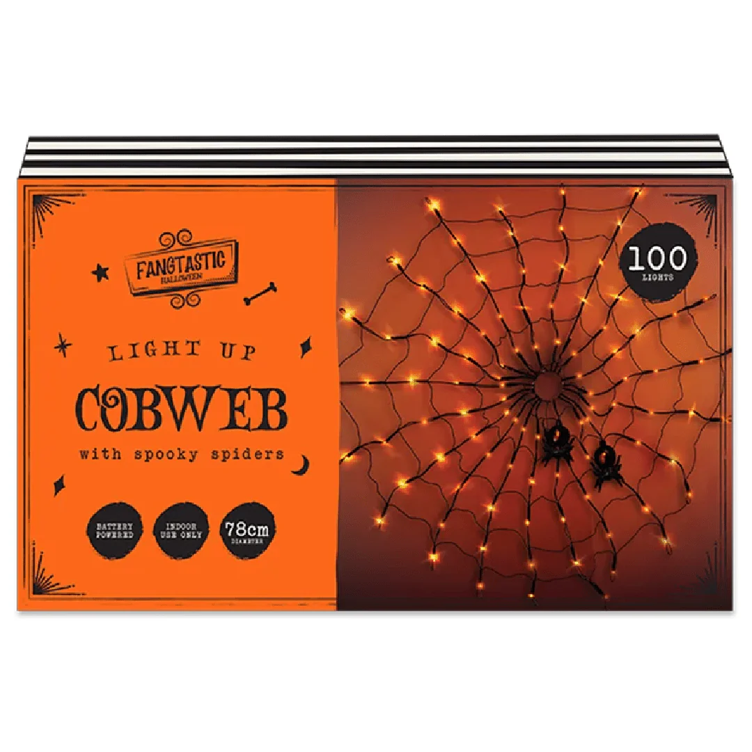 Spooky Halloween Light Up Cobweb with Spiders 78cm