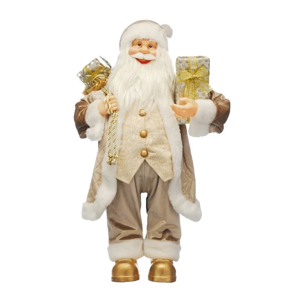 Standing Cream & Gold Santa | 60Cm