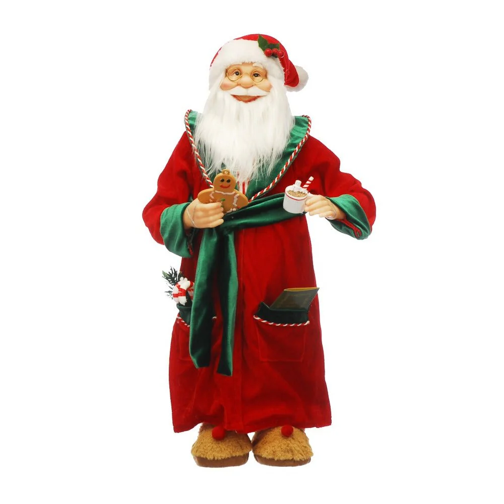 Standing Santa In Red And Green Dressing Gown | 60Cm