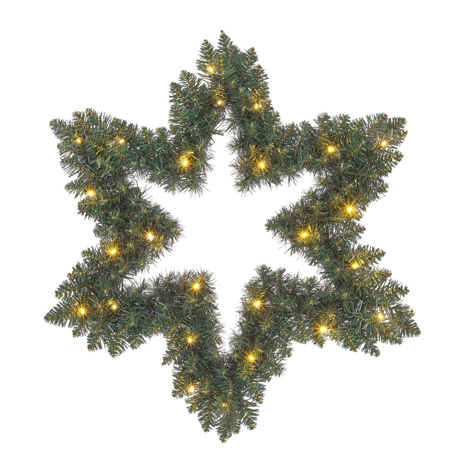 Star Shaped Christmas Wreath 40 LED 150 Tips Battery Operated - h10xd60cm