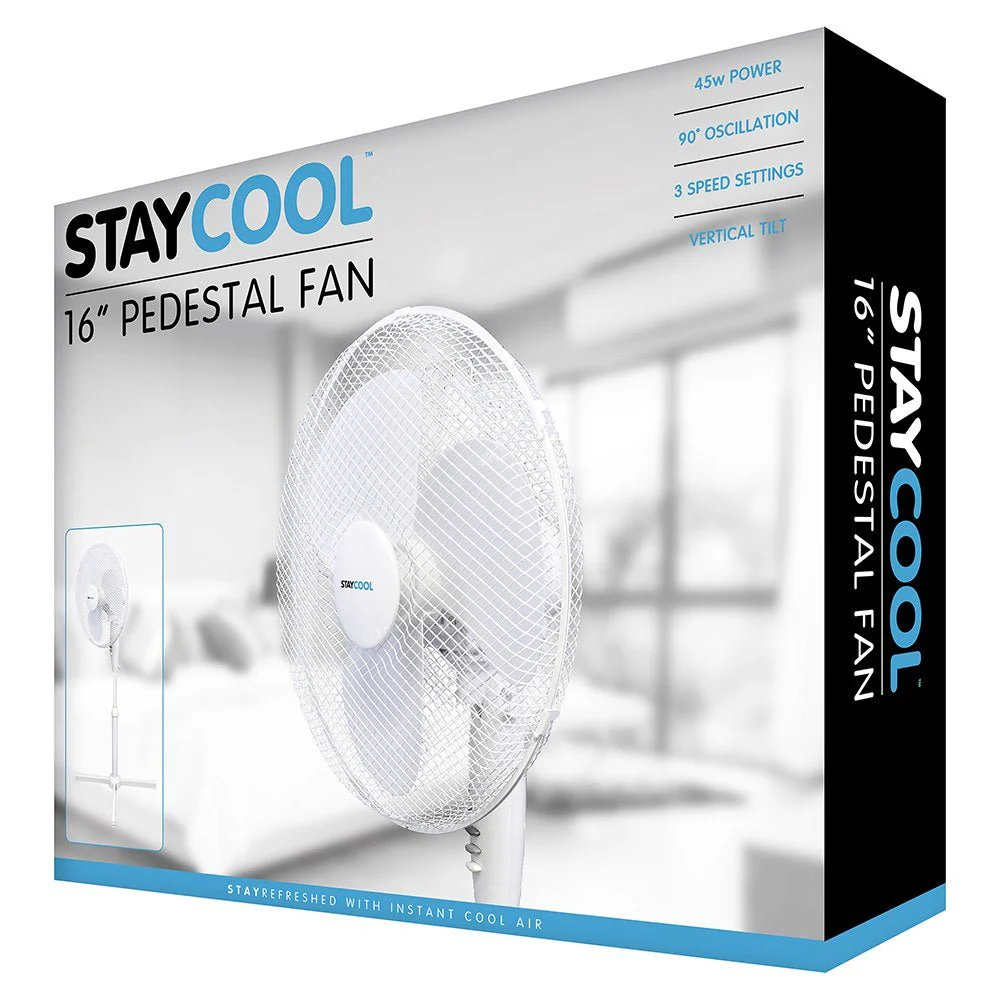 Stay Cool 16 inch White Pedestal Cooling Fan - Image 4