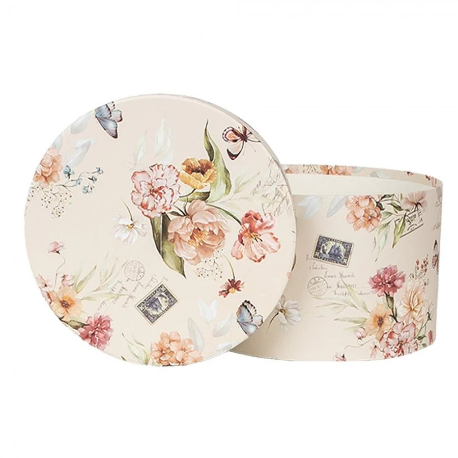 Storage Box Set of 3 Beige Cardboard Flowers - Image 3