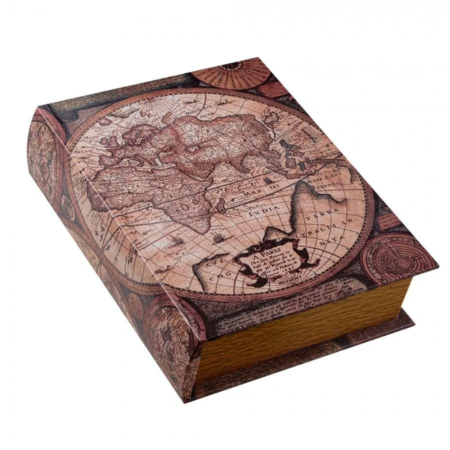 Storage Box Set of 3 Books Maps Brown Wood Rectangle - Image 3