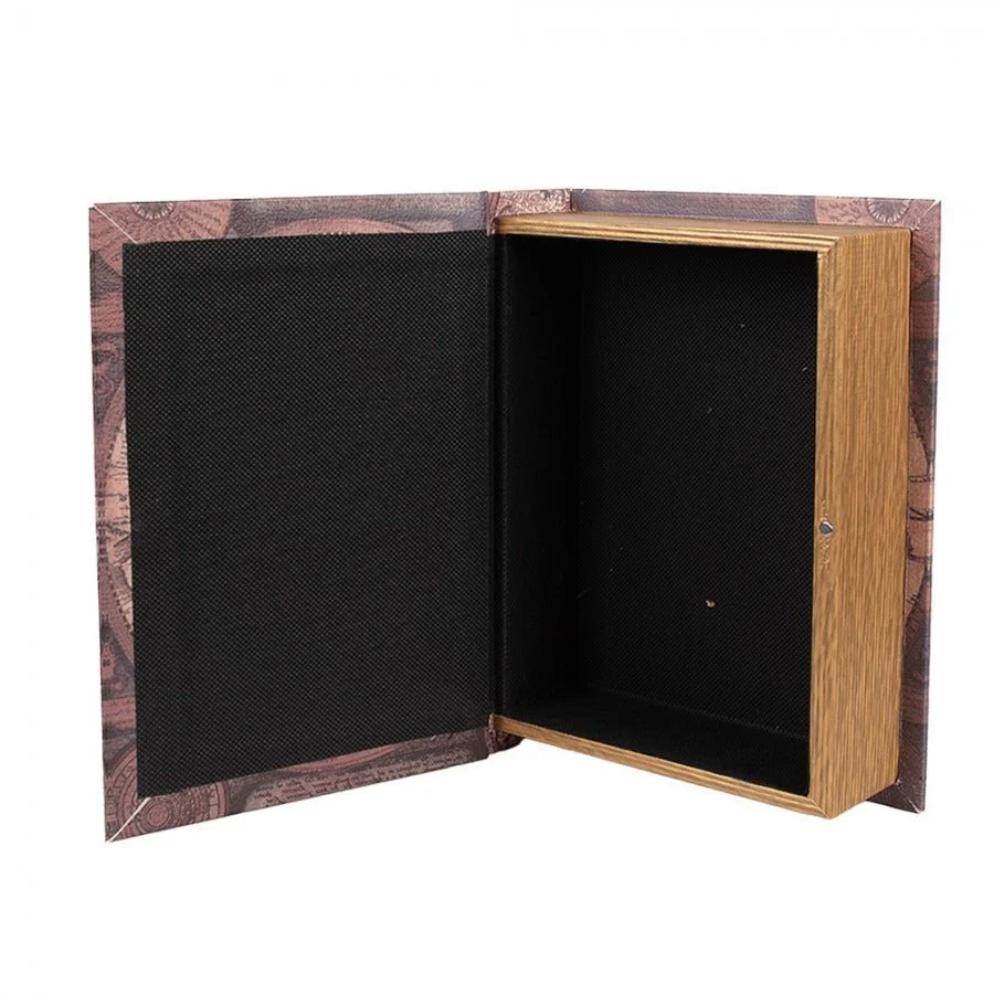 Storage Box Set of 3 Books Maps Brown Wood Rectangle - Image 4