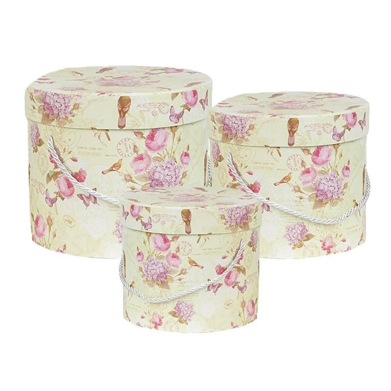 Storage Box Set of 3 Green Cardboard Flowers