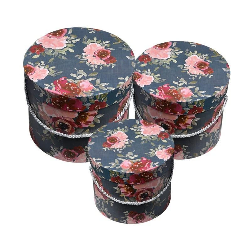 Storage Box Set of 3 Pink Cardboard Flowers