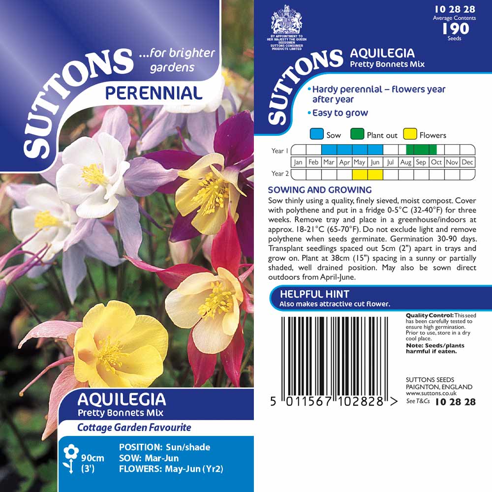 Suttons Aquilegia Pretty Bonnets Mix 102828