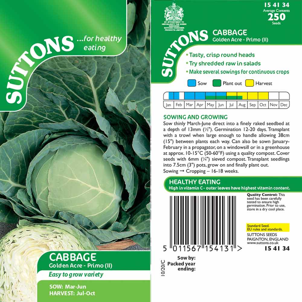 Suttons Cabbage Golden Acre Primo 2 154134 - Image 2