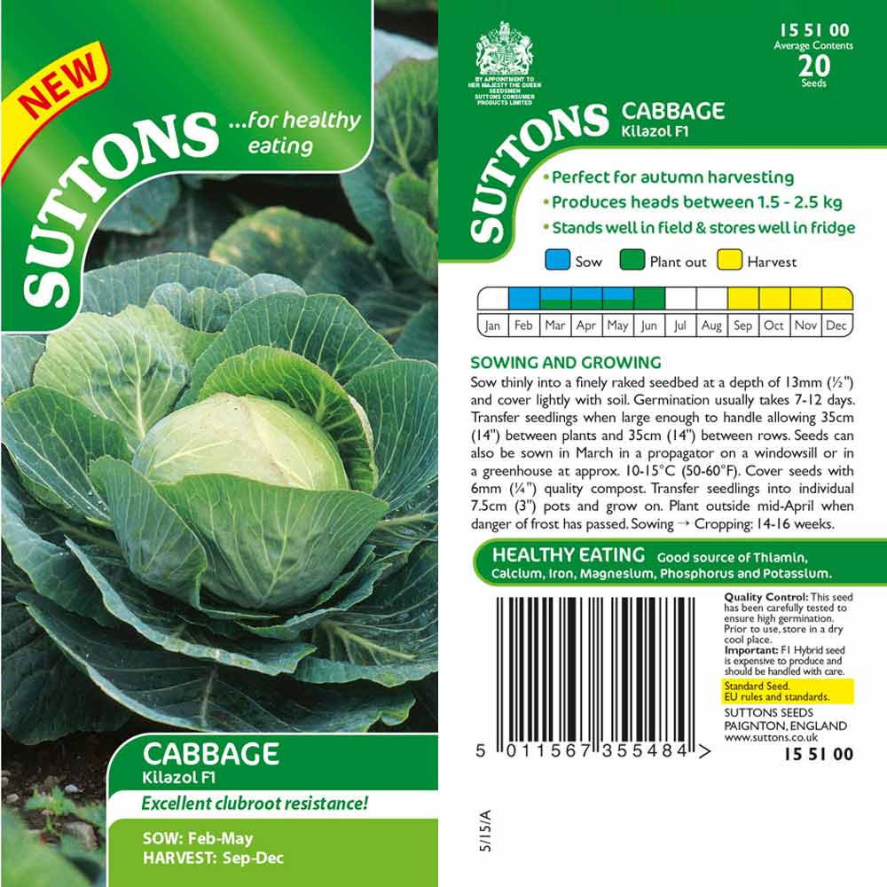 Suttons Cabbage Kilazol F1 Clubroot Resistant G155100 - Image 2